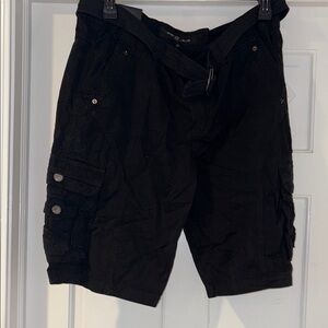 Black Cargo Shorts with Drawstring Waist and Sturdy Fabric